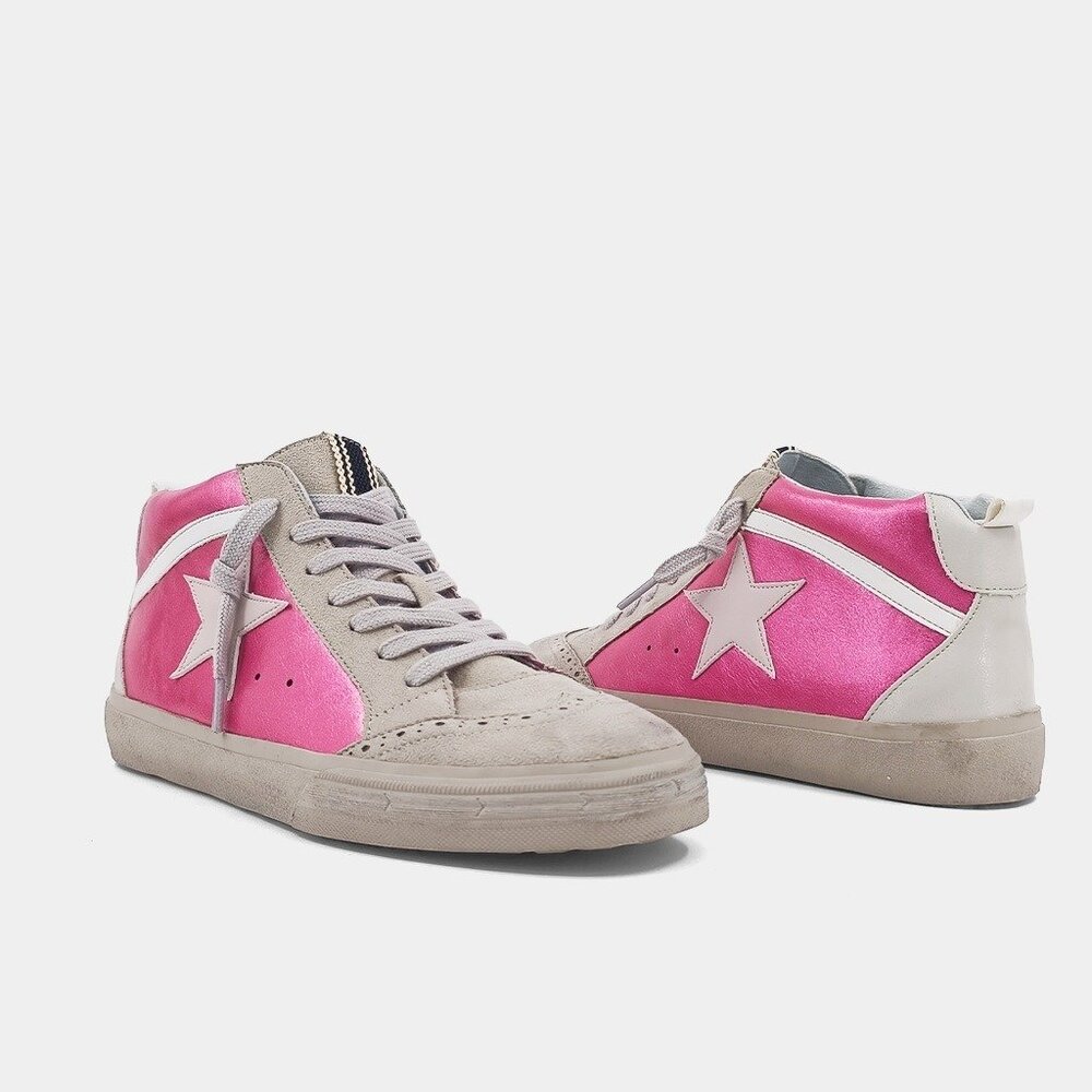 SHUSHOP Paulina Hot Pink Hi-Top leather sneakers size 8 NEW